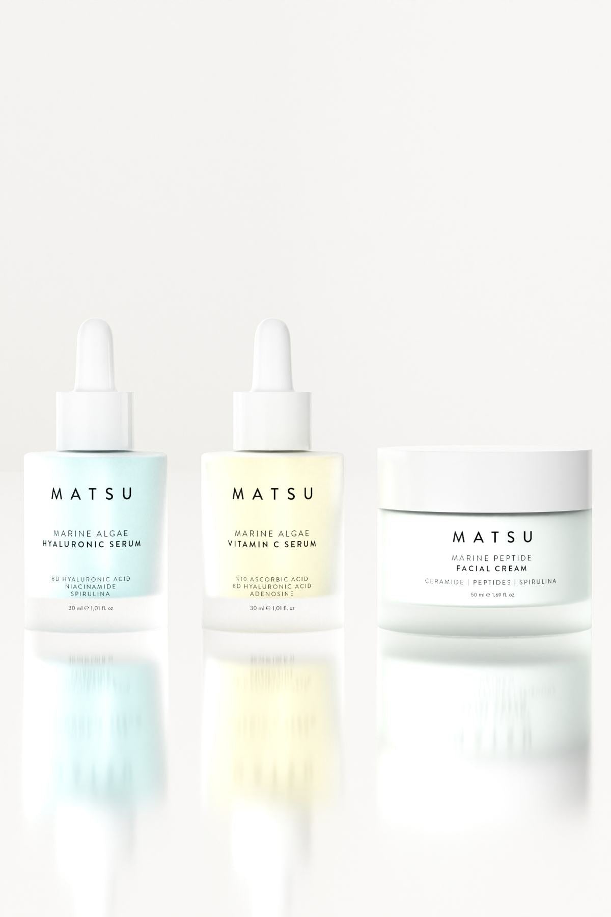 Matsu Marine Algae Hyaluronic Acid, Vitamin C and Peptide Cream Triple Skin Care Set