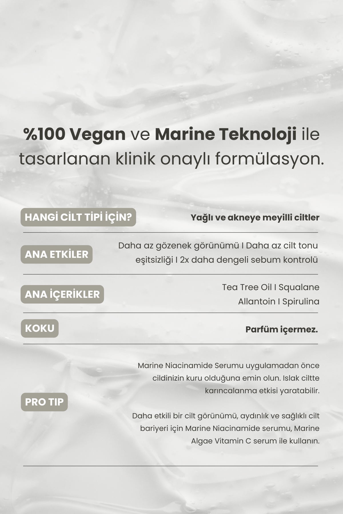 Marine Niacinamide Dengeleyici ve Pürüzsüzleştirici Serum 30 ml