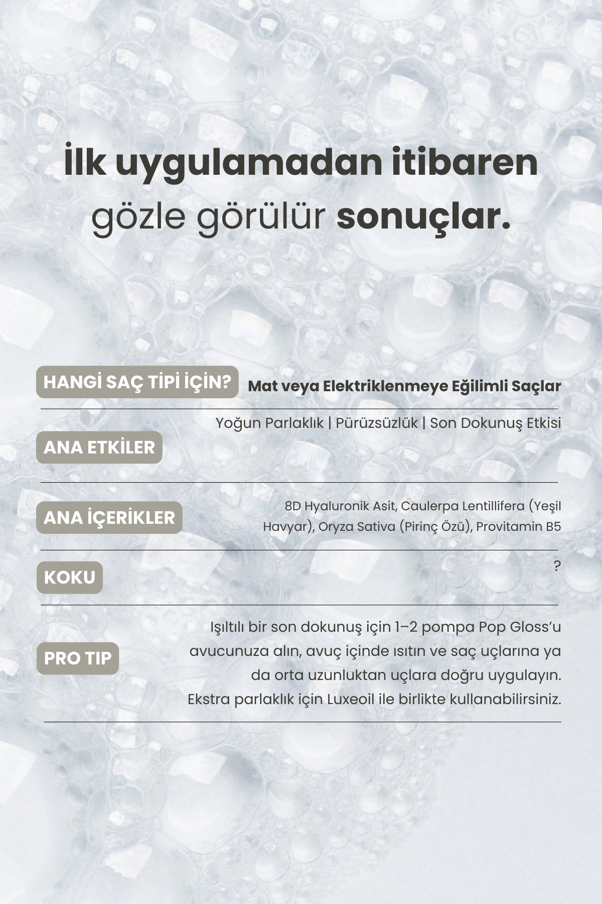 Pop Gloss | Işıltı Veren & Elektriklenme Karşıtı Jel Serum 50 ml