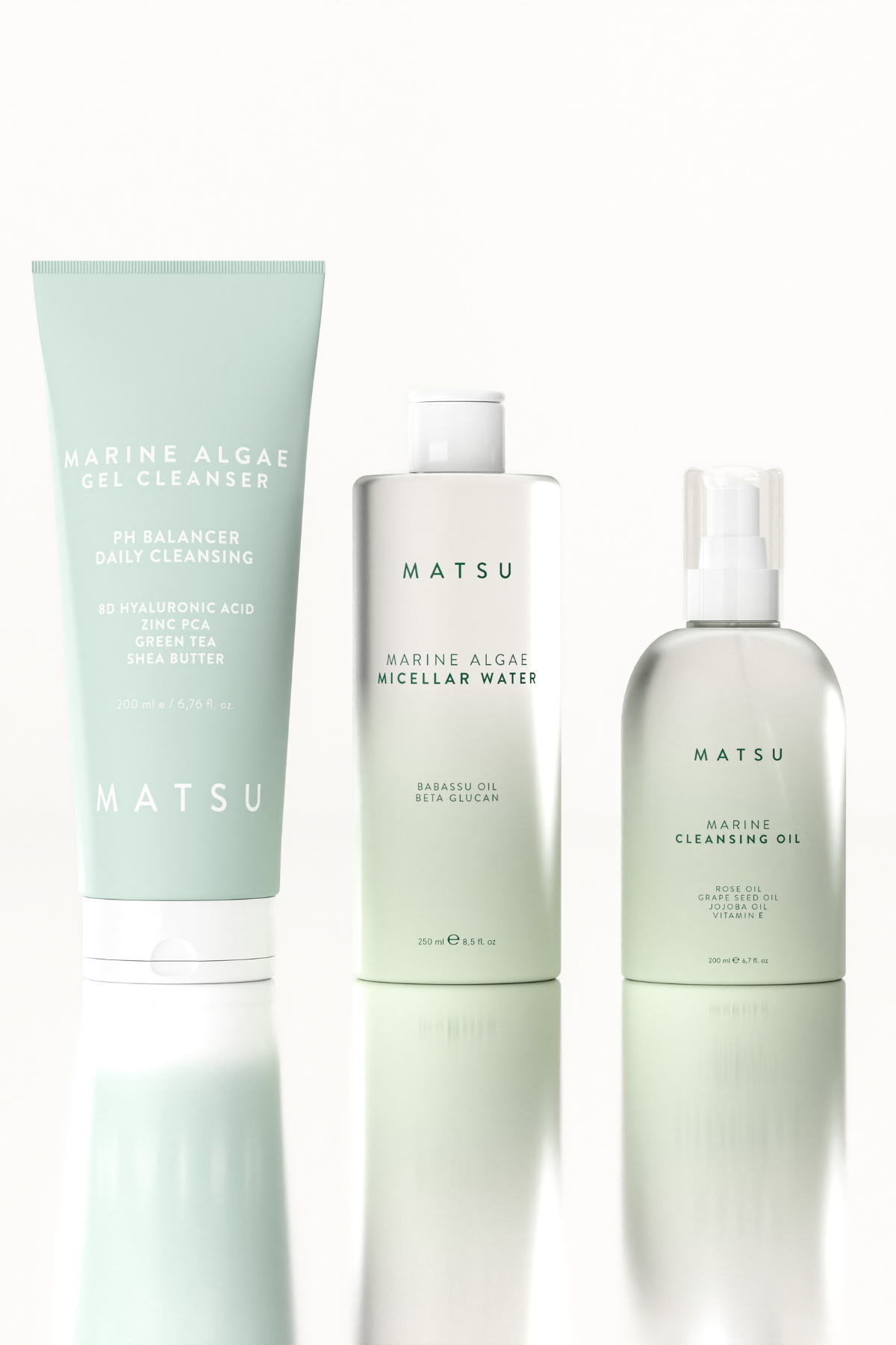 Marine Algae Temizleme Jeli + Micellar Su + Temizleme Yağı Derin Temizleyici ve Arındırıcı Üçlü Cilt Bakım Seti